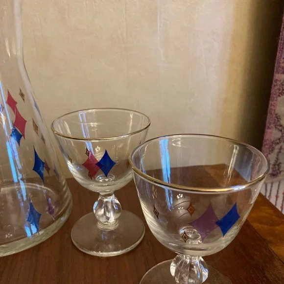 Libby Retro Mid-Century Atomic diamond design Barware set pitcher & 4 glasses
